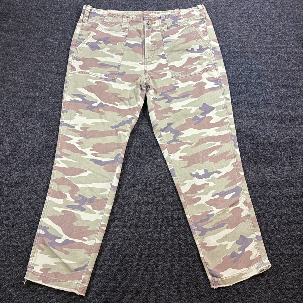 G1 Goods Camo Pants Women 8 Green Straight Leg Utility Frayed Hem Legging Peace
